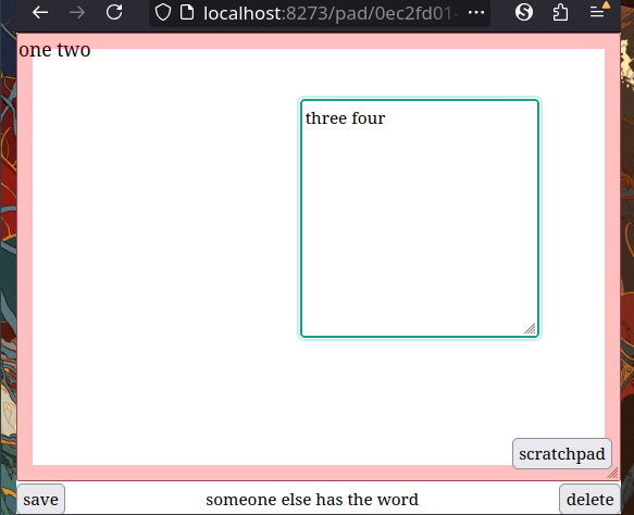 a scratchpad with the words three four